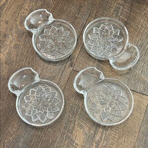 Fostoria‎ Glass SIP & SMOKE Ashtray/Spoon rest Coaster Set of 4 Vintage